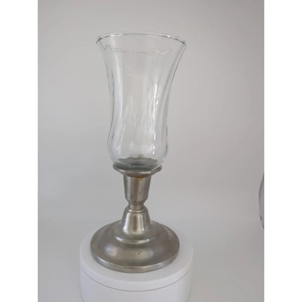 Vintage International Pewter Co Candlestick with Spiral Glass Votive Cup Silver